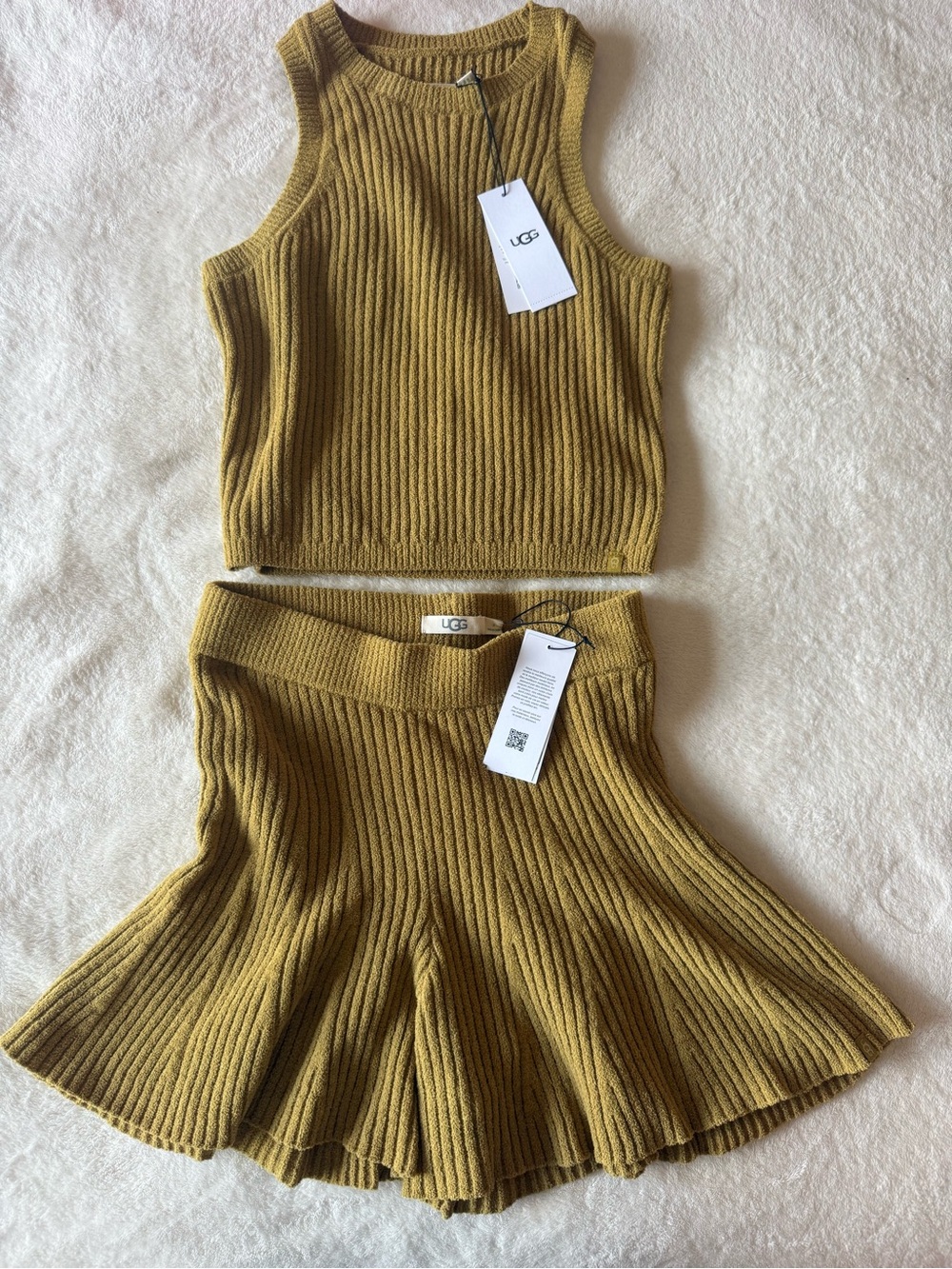 UGG womens Ribbed Knit Tank and Flared Skirt Set in Mustard